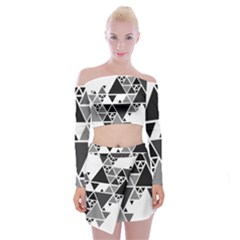 Gray Triangle Puzzle Off Shoulder Top With Mini Skirt Set by Mariart