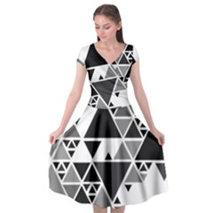 Gray Triangle Puzzle Cap Sleeve Wrap Front Dress