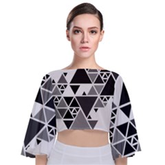 Gray Triangle Puzzle Tie Back Butterfly Sleeve Chiffon Top