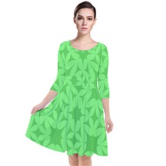 Green Magenta Wallpaper Seamless Pattern Quarter Sleeve Waist Band Dress