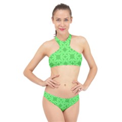 Green Magenta Wallpaper Seamless Pattern High Neck Bikini Set