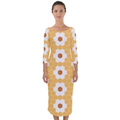 Hexagon Honeycomb Quarter Sleeve Midi Bodycon Dress by Mariart
