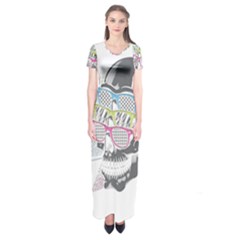 Illustration Skull Rainbow Short Sleeve Maxi Dress