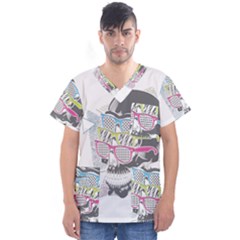 Illustration Skull Rainbow Men s V-neck Scrub Top