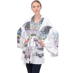 Illustration Skull Rainbow Velvet Kimono Robe