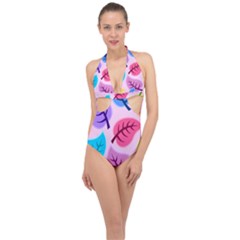 Leaves Background Beautiful Halter Front Plunge Swimsuit