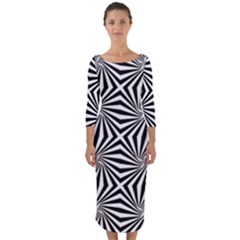 Line Stripe Pattern Quarter Sleeve Midi Bodycon Dress
