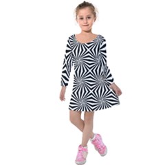 Line Stripe Pattern Kids  Long Sleeve Velvet Dress