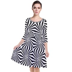 Line Stripe Pattern Quarter Sleeve Waist Band Dress by Mariart