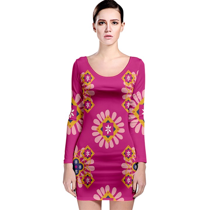 Morroco Tile Traditional Long Sleeve Bodycon Dress