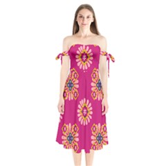 Morroco Tile Traditional Shoulder Tie Bardot Midi Dress