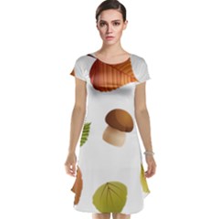 Leaves Mushrooms Cap Sleeve Nightdress