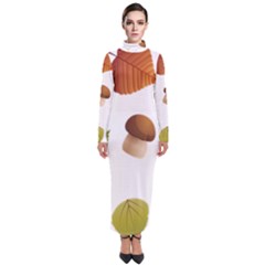 Leaves Mushrooms Turtleneck Maxi Dress