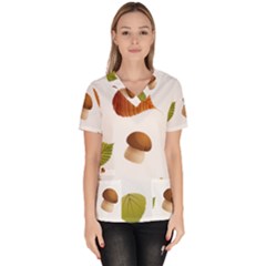 Leaves Mushrooms Women s V-Neck Scrub Top