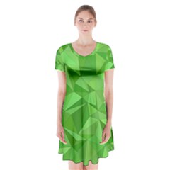 Mosaic Tile Geometrical Abstract Short Sleeve V-neck Flare Dress by Mariart
