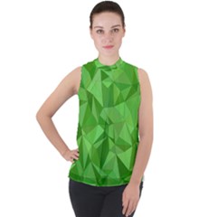 Mosaic Tile Geometrical Abstract Mock Neck Chiffon Sleeveless Top