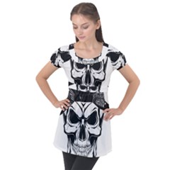 Kerchief Human Skull Puff Sleeve Tunic Top by Mariart