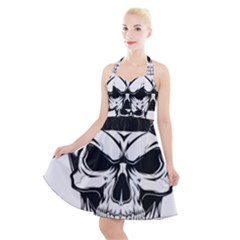 Kerchief Human Skull Halter Party Swing Dress  by Mariart