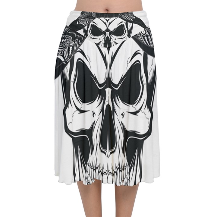 Kerchief Human Skull Velvet Flared Midi Skirt