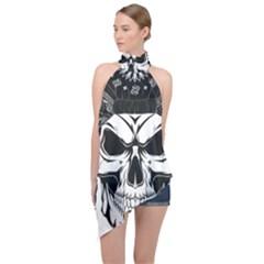 Kerchief Human Skull Halter Asymmetric Satin Top by Mariart