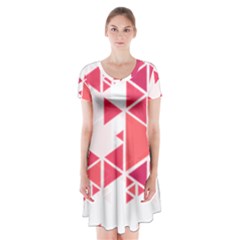 Red Triangle Pattern Short Sleeve V-neck Flare Dress by Mariart