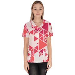 Red Triangle Pattern Women s V-neck Scrub Top