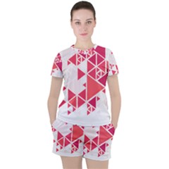 Red Triangle Pattern Women s Tee And Shorts Set