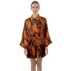 Pattern Leaf Plant Long Sleeve Kimono Robe