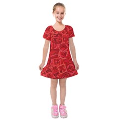 Red Pattern Technology Background Kids  Short Sleeve Velvet Dress