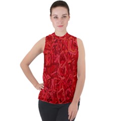 Red Pattern Technology Background Mock Neck Chiffon Sleeveless Top by Mariart