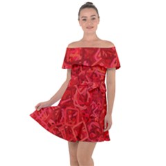 Red Pattern Technology Background Off Shoulder Velour Dress