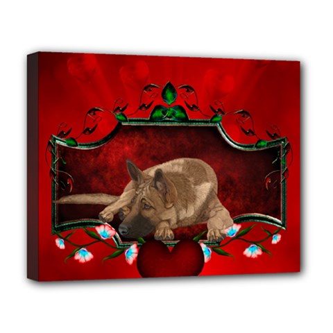 Wonderful German Shepherd With Heart And Flowers Deluxe Canvas 20  X 16  (stretched) by FantasyWorld7