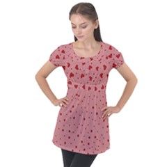 Pink With Red Hearts And Polka Dots Puff Sleeve Tunic Top by 1dsign