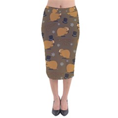 Groundhog Day Pattern Velvet Midi Pencil Skirt by Valentinaart