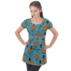 Groundhog Day Pattern Puff Sleeve Tunic Top by Valentinaart