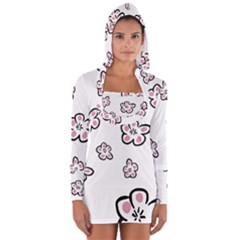 Plum Seamless Flower Long Sleeve Hooded T-shirt