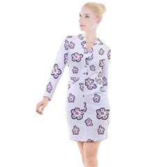 Plum Seamless Flower Button Long Sleeve Dress