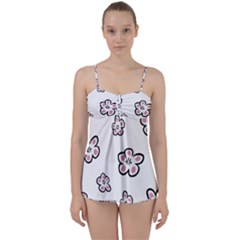 Plum Seamless Flower Babydoll Tankini Set