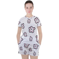 Plum Seamless Flower Women s Tee and Shorts Set