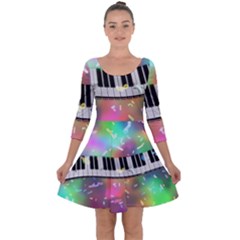 Piano Keys Music Colorful Quarter Sleeve Skater Dress by Mariart