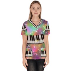 Piano Keys Music Colorful Women s V-neck Scrub Top