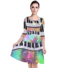 Piano Keys Music Colorful Quarter Sleeve Waist Band Dress