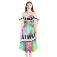 Piano Keys Music Colorful Shoulder Tie Bardot Midi Dress