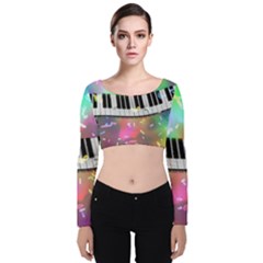 Piano Keys Music Colorful Velvet Long Sleeve Crop Top