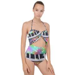 Piano Keys Music Colorful Scallop Top Cut Out Swimsuit