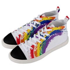 Watercolor Painting Rainbow Men s Mid-top Canvas Sneakers