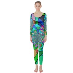 Retro Wave Background Pattern Long Sleeve Catsuit