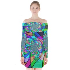 Retro Wave Background Pattern Long Sleeve Off Shoulder Dress