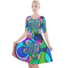 Retro Wave Background Pattern Quarter Sleeve A-line Dress