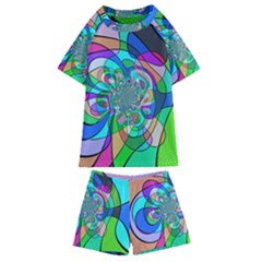 Retro Wave Background Pattern Kids  Swim Tee And Shorts Set by Mariart